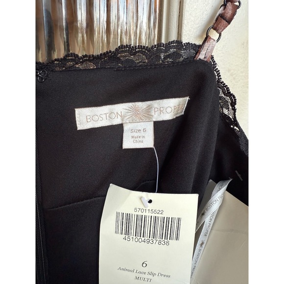 Boston Proper Animal Lace Slip Dress Ruched‎ Strappy Midi Brown Black Size 6 - Picture 6 of 7